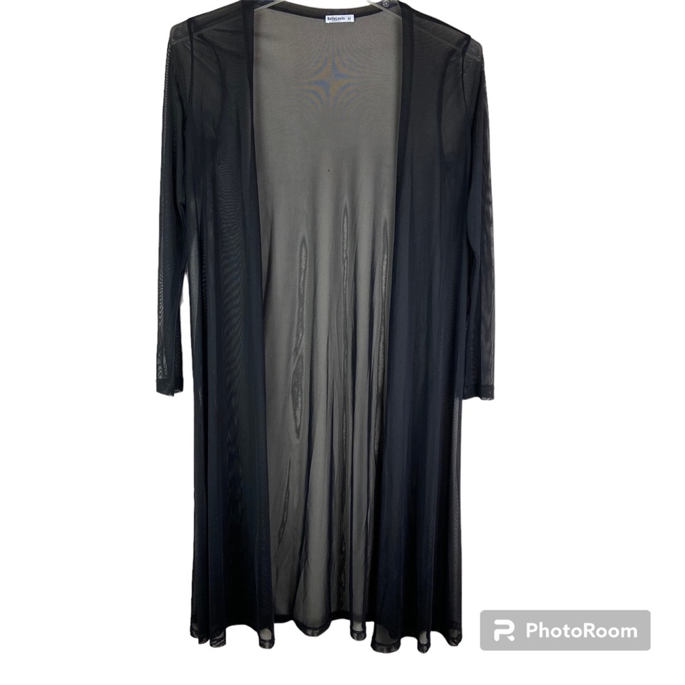 BelleLovin black mesh sheer open front beach cover up or kimono robe layering